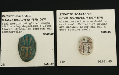 Egyptian Faience Ring Face & Steatite Scaraboid