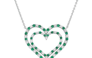 Emerald and Diamond Heart Pendant Necklace