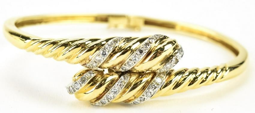 Estate 14kt Yellow Gold & Diamond Bypass Bracelet