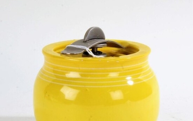 Exclusively for Dunhill, bright yellow glazed tobacco jar with lid, 12cm diameter