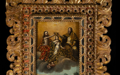 Exquisite Coronation of Mary, 18th century Spanish colonial school of...