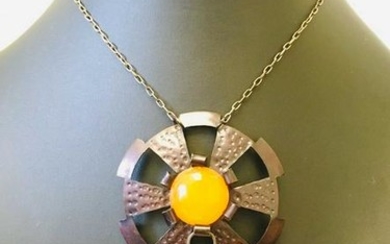 Exquisite Vintage Amber Pendant with chain, shaped like