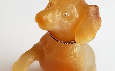 FABERGE - RUSSIAN AGATE DOG FIGURINE w. DIAMONDS