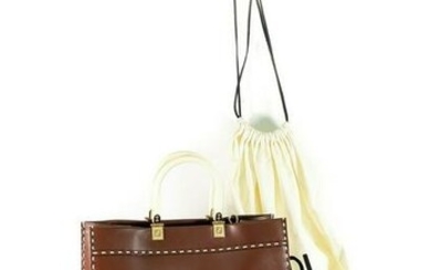 FENDI Sunshine Stitch Detailing Brown Shopper Bag