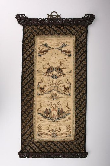 FINE 19TH C CHINESE EMBROIDERED WALL HANGING
