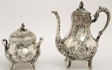 FRENCH SILVER TEAPOT AND COVERED SUGAR