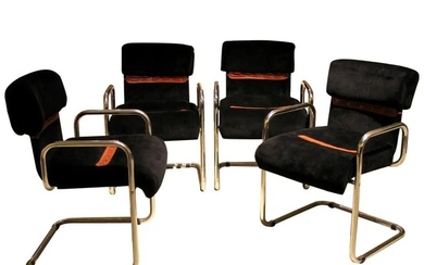Faleschini Mariani Tubular chrome and Black upholster armchairs