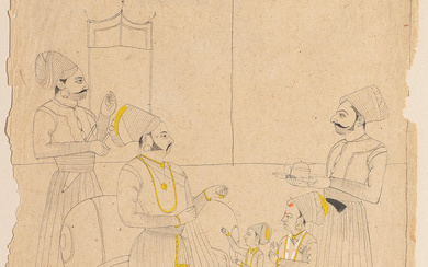 Five drawings depicting princes and attendants Jodhpur, circa 1800 (5)...