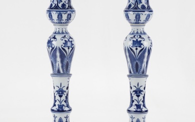 Floral Motif Blue and White Glaze Ceramic Candlesticks