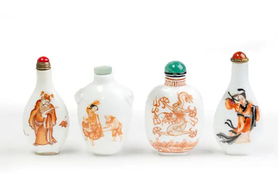Four Chinese iron-red snuff bottles Late Qing dynasty-20th century Comprising: an iron-red...