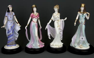 Four Coalport porcelain figures with plinths including 'Queen of Sheba', 'Salome', 'Helen of Troy' and 'Delilah', tallest H. 26cm.