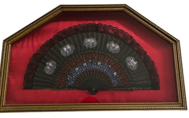Framed Hand Painted & Lace Folding Fan