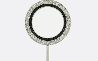 French Art Deco Onyx and Diamond Stick Pin
