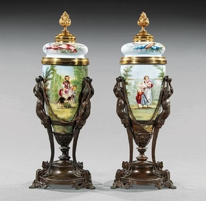 French Bronze-Mounted Porcelain Covered Urns
