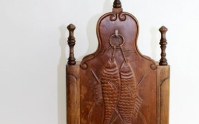 French Provincial salt box with carved fish