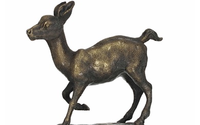 French School - bronze figural study of a young deer in the ...