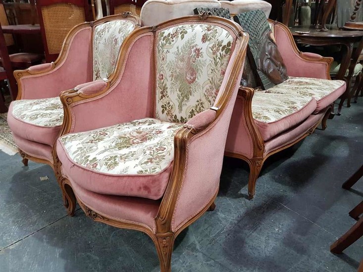 French Style Three Piece Lounge Suite incl. Two Seater Sofa & Pair of Tub Chairs