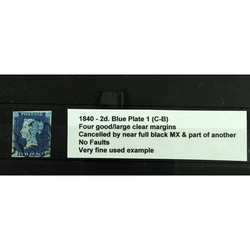 GB - 1840 2d Blue Plate 1 (C-B) four good / large margins, c...