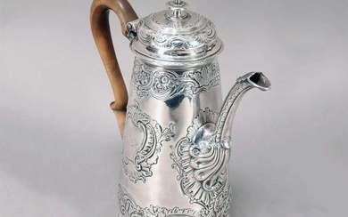 GEORGE II ENGLISH SILVER TEA & COFFEE POT, 1740