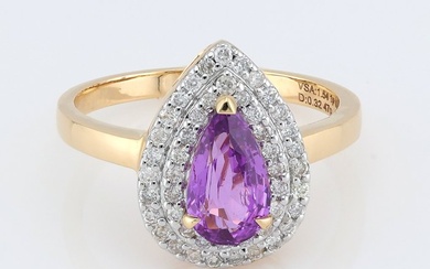 (GIA Certified) - Violet Sapphire 1.54 Cts (1) Pcs -(Diamond) 0.32 Cts (47) Pcs - Ring White gold, Yellow gold
