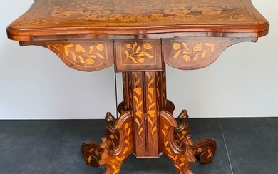 Games table - Mahogany, Fruitwood Marquetry - 19th century