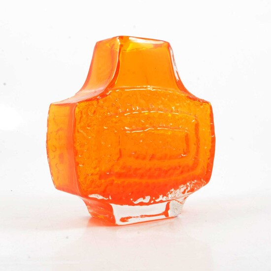 Geoffrey Baxter for Whitefriars, a Tangerine textured glass TV vase