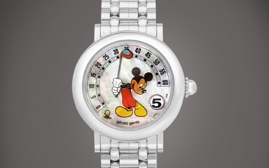 Gérald Genta Fantasy Retro Mickey Mouse, Reference G. 3632.7 | A white gold jumping hours wristwatch with retrograde minutes, mother-of-pearl dial and bracelet, Circa 2004 | Gérald Genta | Fantasy Retro Mickey Mouse 型號G. 3632.7 |...