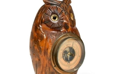 German Carved Wood Owl Barometer