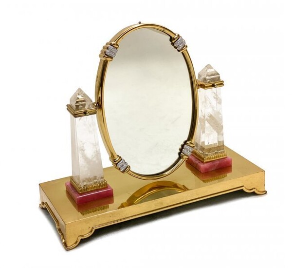 Gilt Sterling Silver Diamond Vanity Mirror by Moba