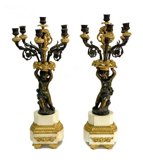 Gilt and Patinated Bronze Candelabras
