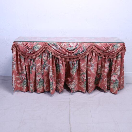 Glass Top Console Table with Floral Upholstery