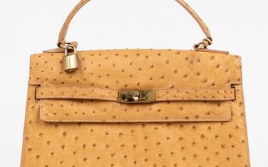 Gold-Tone Ostrich Skin 32cm Handbag