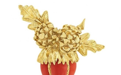 Gold and Coral Acorn Brooch, Tiffany & Co.