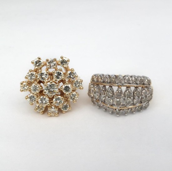 Gold and Diamond Cluster Ring and Low Karat Gold and Diamond Ring