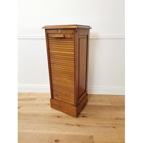 Good quality 1940s oak tambour door filing cabinet with fitt...