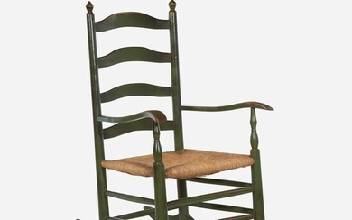 Green-painted ladder-back rocking chair, early 19th