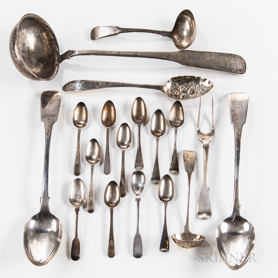 Group of Georgian Sterling Silver and Coin Flatware