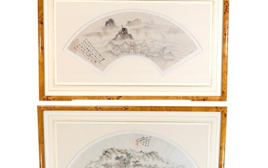 Group of Two Framed Chinese Fan Paintings