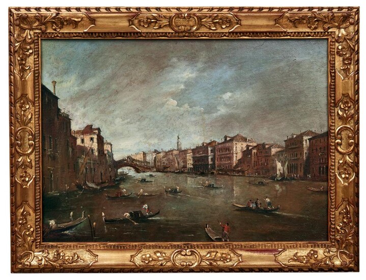 Guardi, Francesco (Attrib.) oder Nachfolger: Ansicht von Venedig mit Blick auf den Canal Grande und der Rialto-Brücke