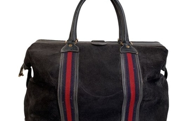 Gucci - Vintage Blue Suede Web Travel Weekender Travel Boston Bag Luggage