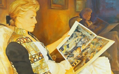 Guy Seradour, French 1922-2007- Lady reading; oil on canvas, signed 'Guy Seradour' (lower right), 59.7 x 73 cm (ARR)