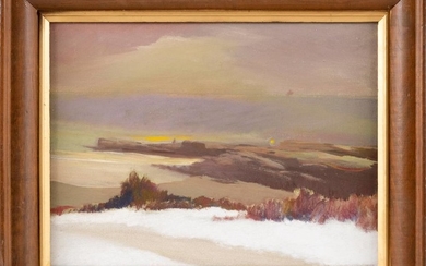 HOWARD A. CURTIS, Massachusetts, 1906-1989, Winter sunset., Oil on canvas panel, 12.25" x 16". Framed 15.75" x 19.5".