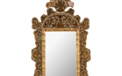 Hand-Painted Carved Wood Mirror
