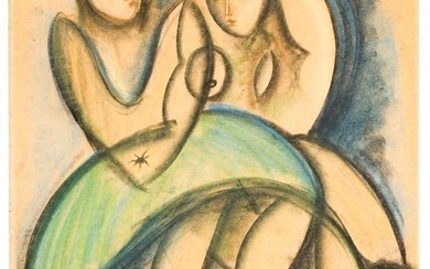 Hans Burkhardt (1904-1994) Signed Pastel and Charcoal on Paper, Two Women 1931