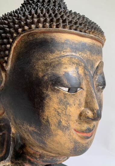 Head, Statue - Lacquer, Papier-mache, Wood - Buddha - Burma - Mid 20th century