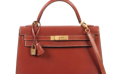 Hermès: a Brique Contrast Stitching Box Leather Sellier Kelly 32...