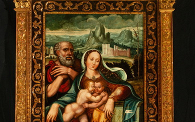 Holy Family on panel, Flemish school of the 16th century
