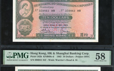 Hong Kong & Shanghai Banking Corporation, a pair of $10, 1.5.1963 and 1.9.1963, serial number 3...