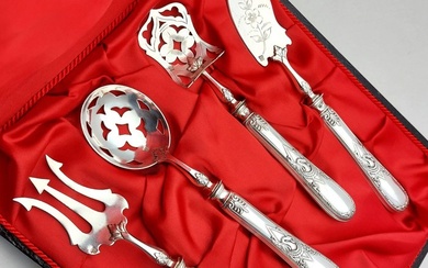 Hors d'oeuvre set (4) - Antique 4-piece Hors d'oeuvre serving set in case - Silverplate
