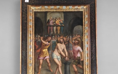 Huile sur toile 17ème - flagellation du Christ - toile d'origine - 73 x 46...